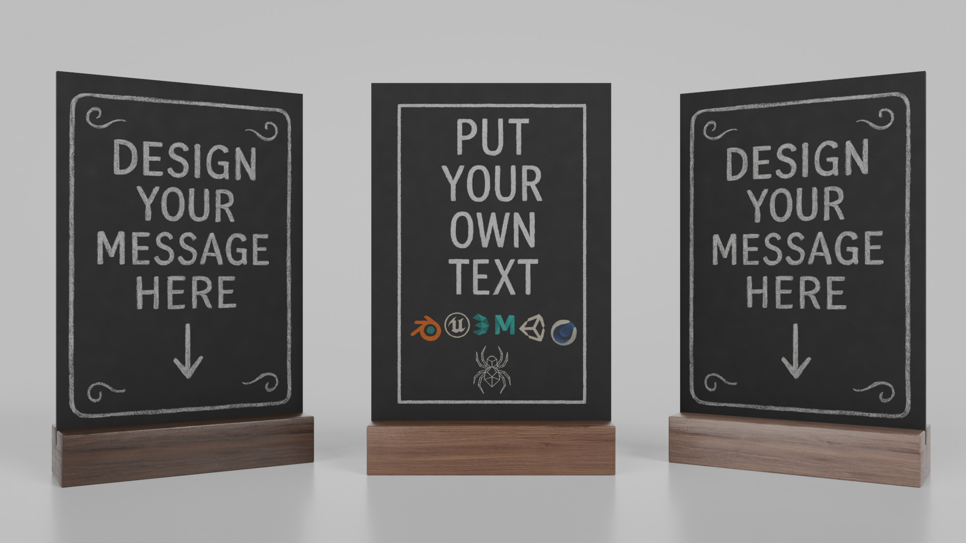 Customizable Countertop Rectangular Chalkboard - Standard Stand Low-poly 3D model_9