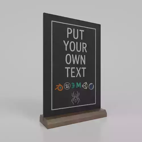Customizable Countertop Rectangular Chalkboard - Beveled Stand Low-poly 3D model