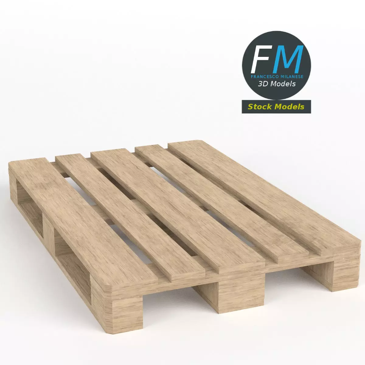Wooden euro pallet skid 3D model_0