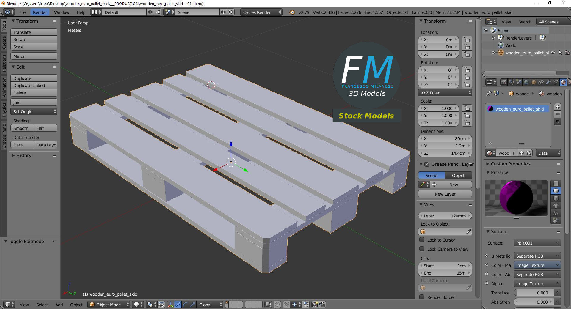 Wooden euro pallet skid 3D model_9