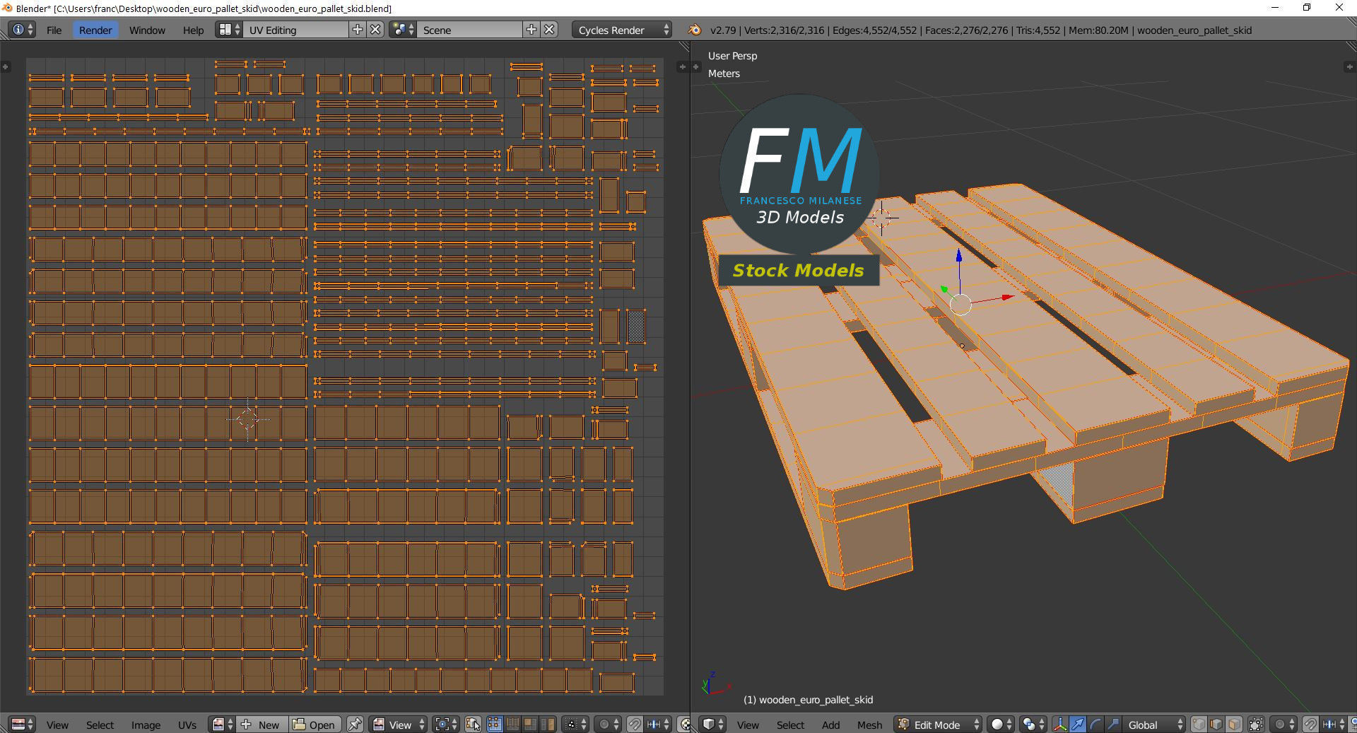 Wooden euro pallet skid 3D model_10