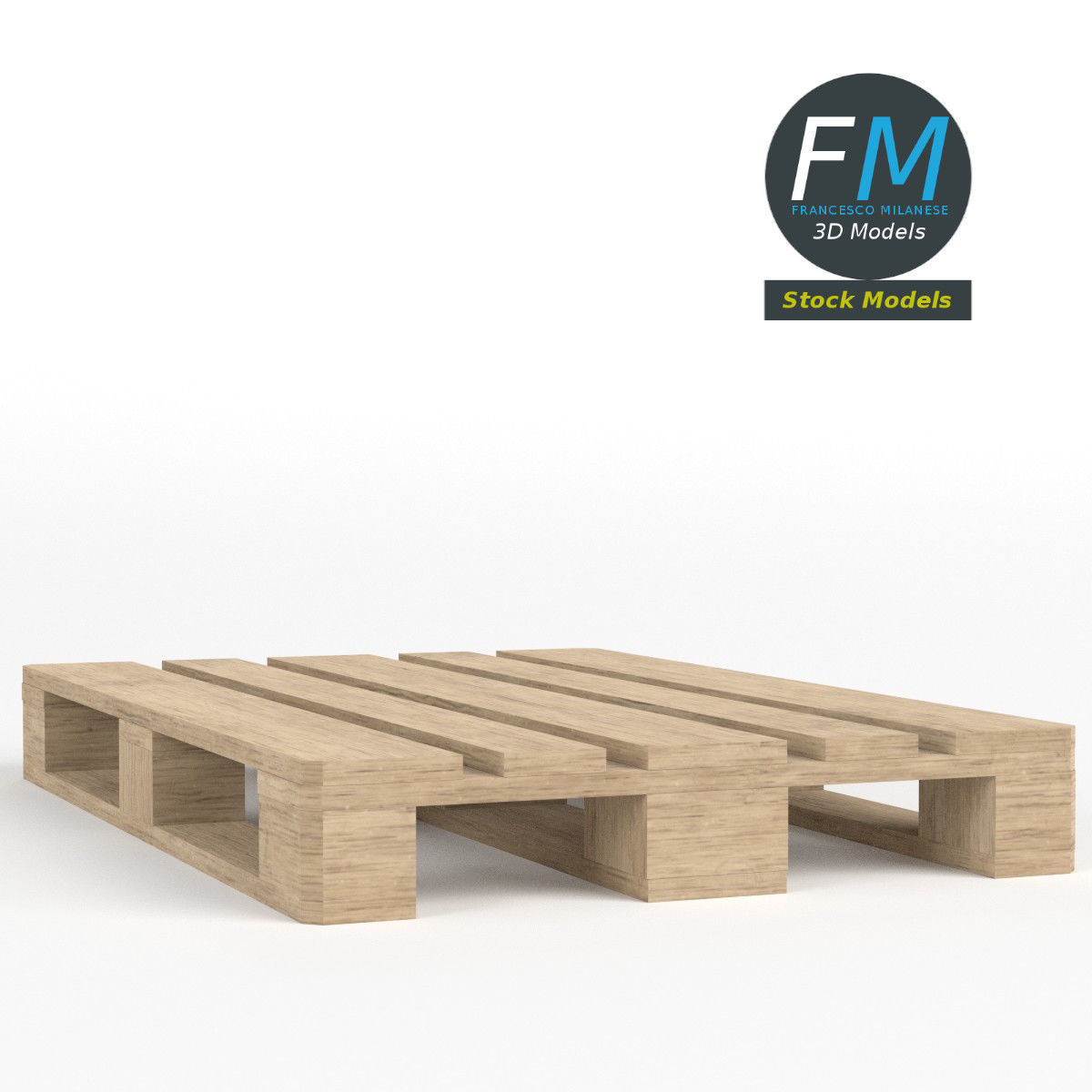 Wooden euro pallet skid 3D model_3