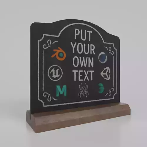 Customizable Countertop Crowned-Top Chalkboard - Beveled Stand Low-poly 3D model