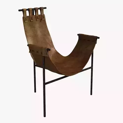 Iron and Saddle Leather Sling Chair