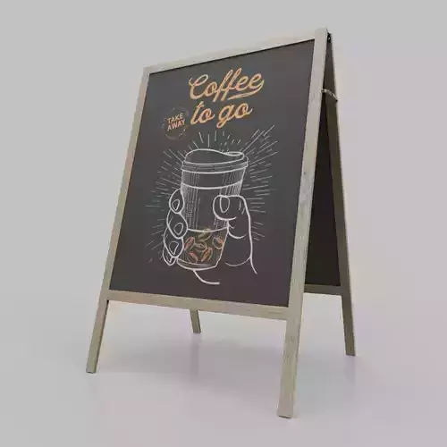 Customizable Wooden A-Frame Wide Chalkboard Sign Low-poly 3D model