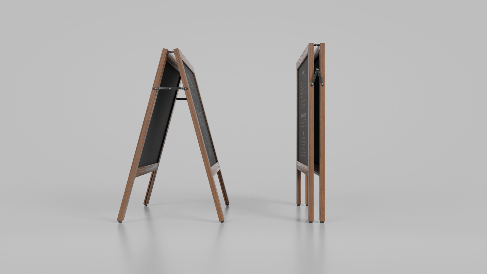 Customizable Square Wooden A-Frame Chalkboard Sign Low-poly 3D model_10