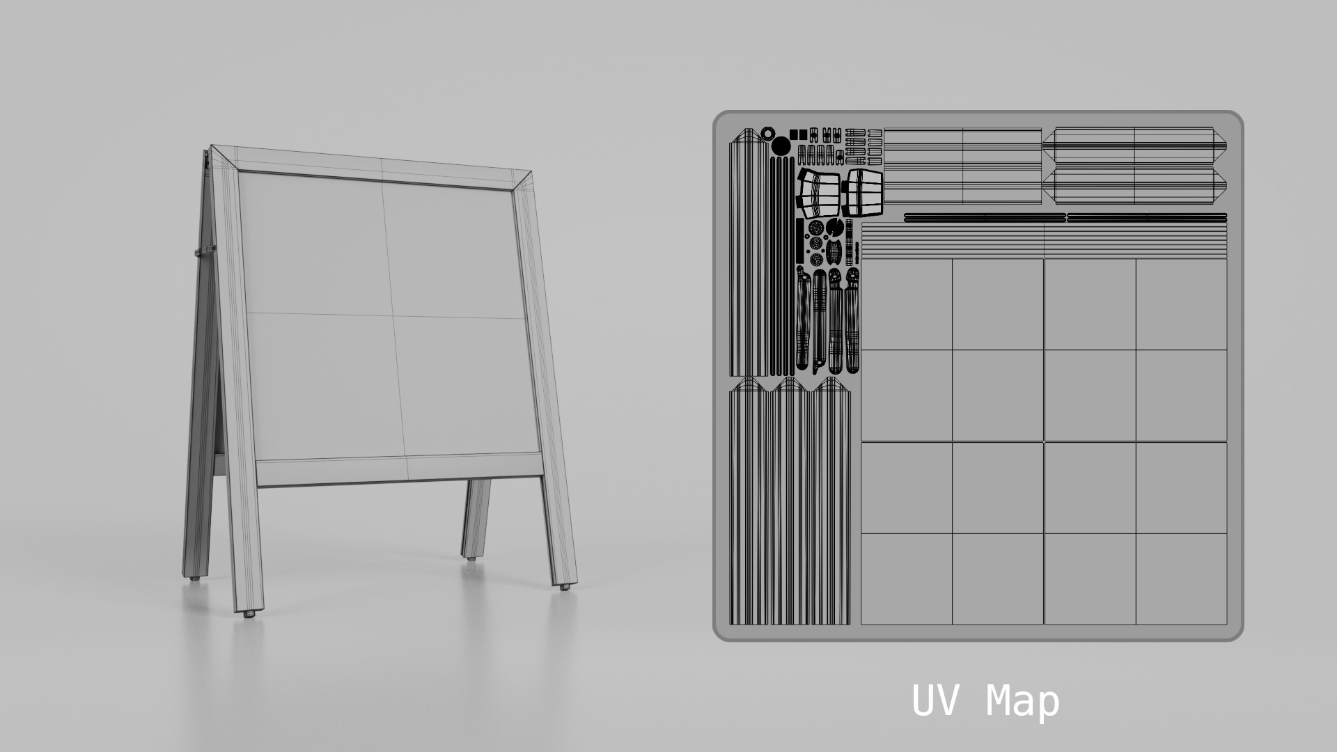 Customizable Square Wooden A-Frame Chalkboard Sign Low-poly 3D model_14