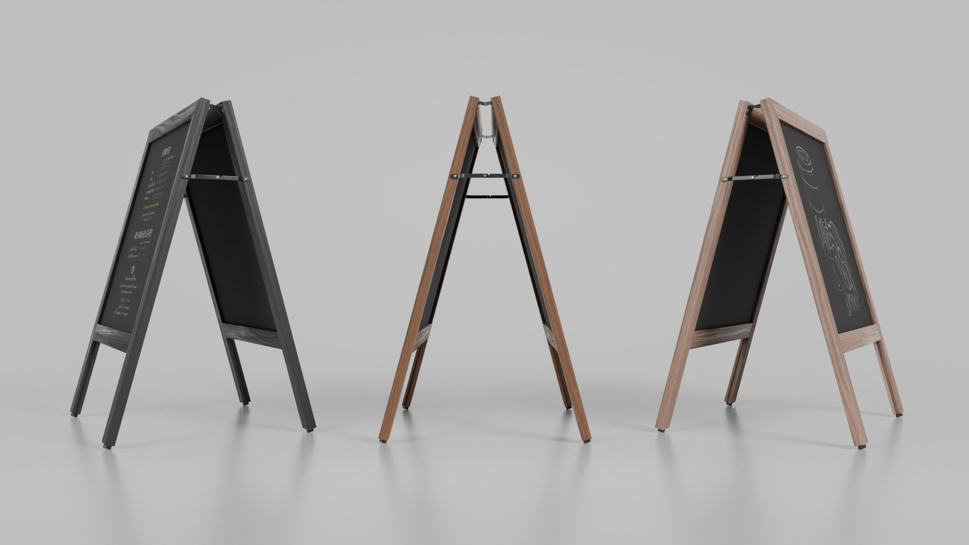 Customizable Square Wooden A-Frame Chalkboard Sign Low-poly 3D model_12