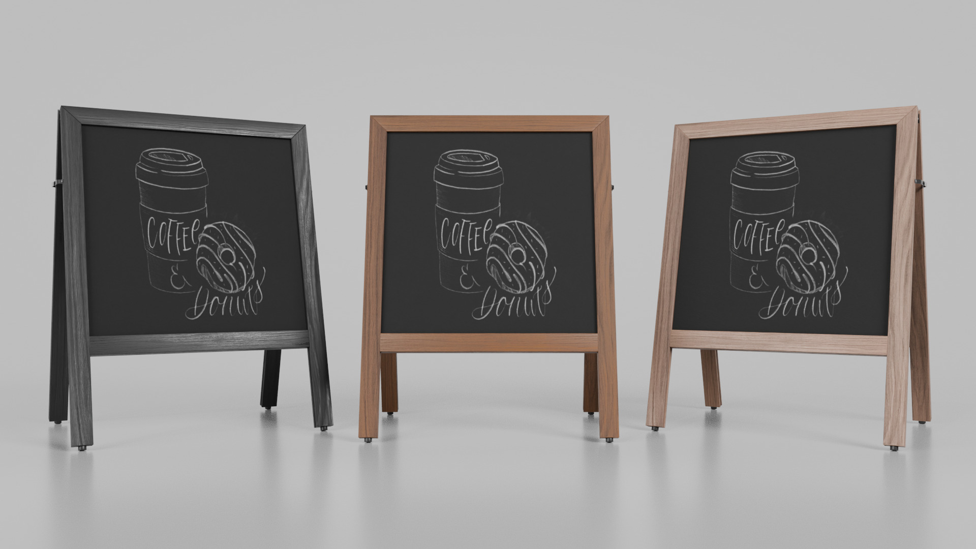 Customizable Square Wooden A-Frame Chalkboard Sign Low-poly 3D model_11