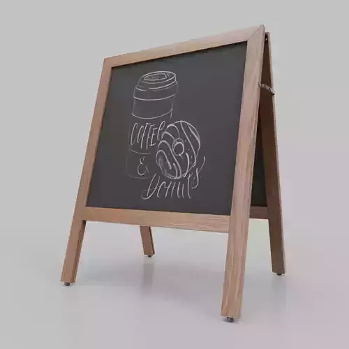Customizable Square Wooden A-Frame Chalkboard Sign Low-poly 3D model