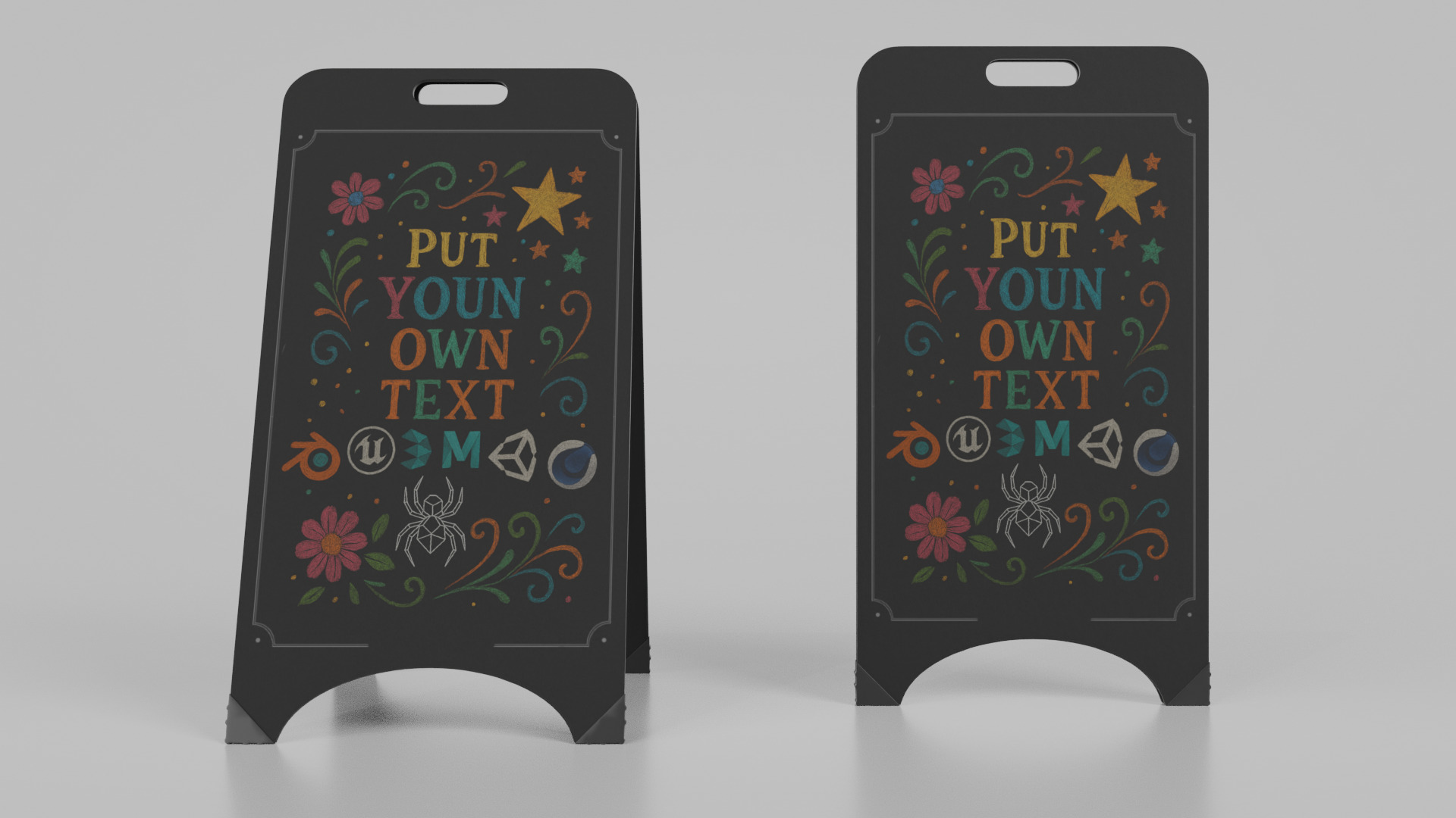 Customizable Black Modern A-Frame Chalkboard Sign Low-poly 3D model_13