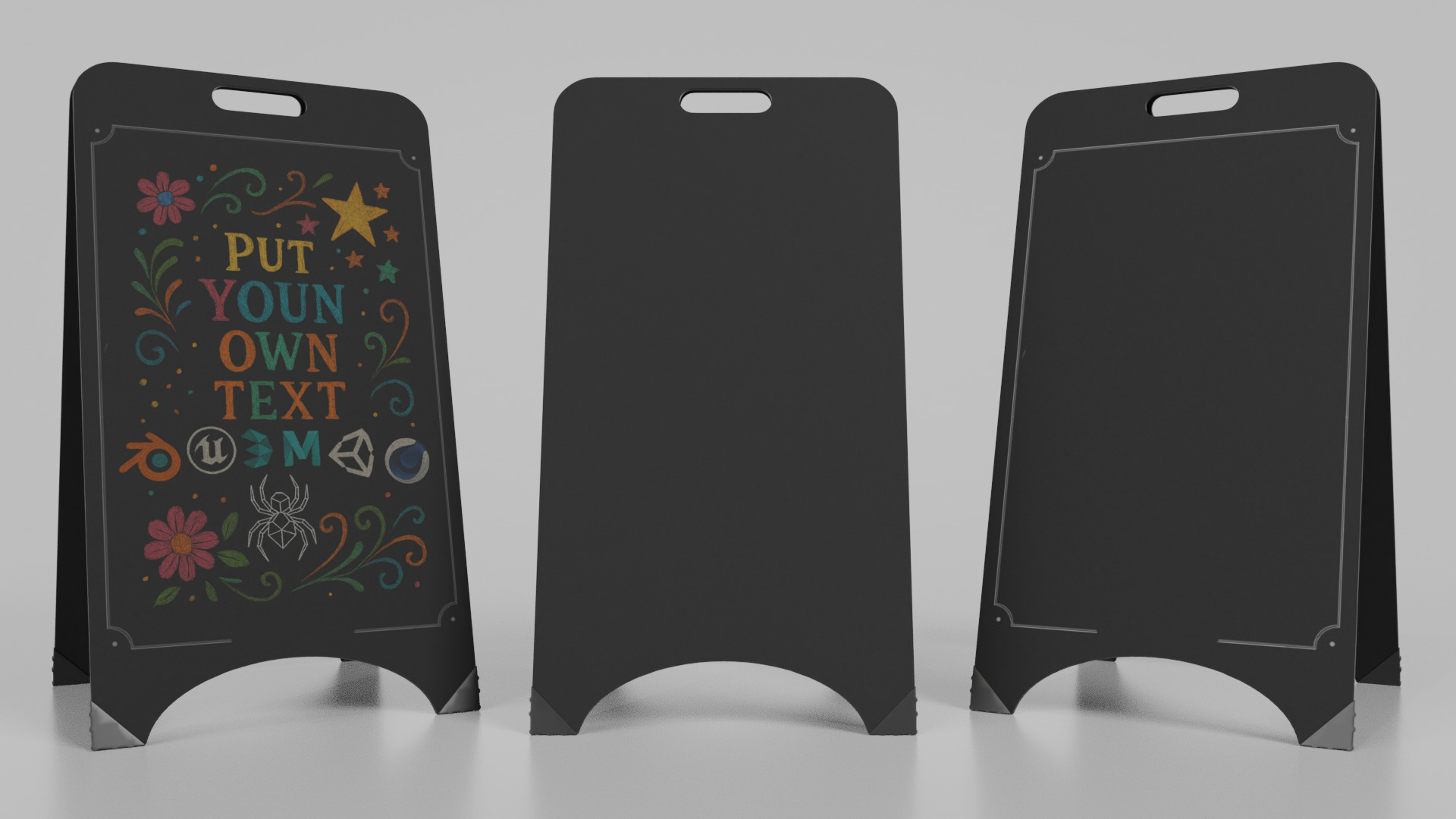 Customizable Black Modern A-Frame Chalkboard Sign Low-poly 3D model_11