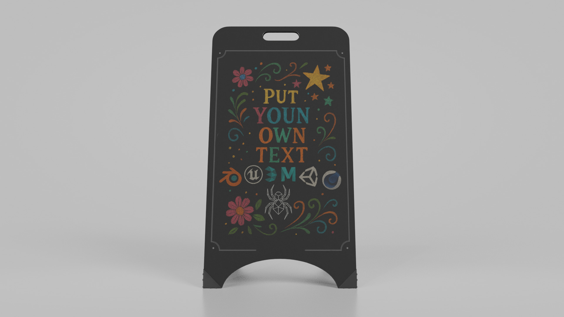 Customizable Black Modern A-Frame Chalkboard Sign Low-poly 3D model_4