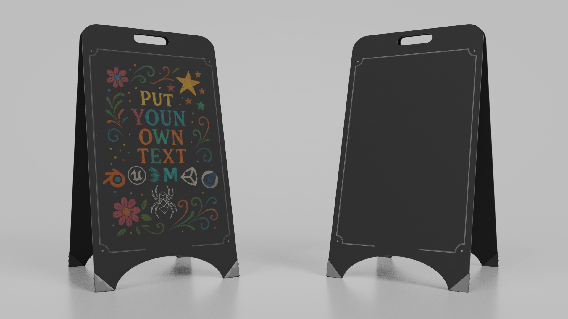 Customizable Black Modern A-Frame Chalkboard Sign Low-poly 3D model_8