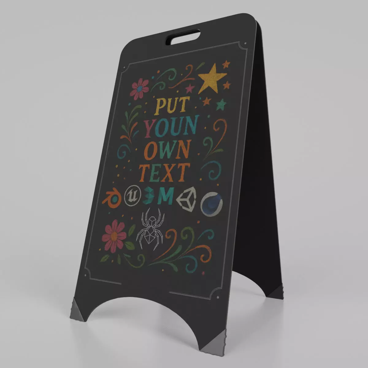 Customizable Black Modern A-Frame Chalkboard Sign Low-poly 3D model_0