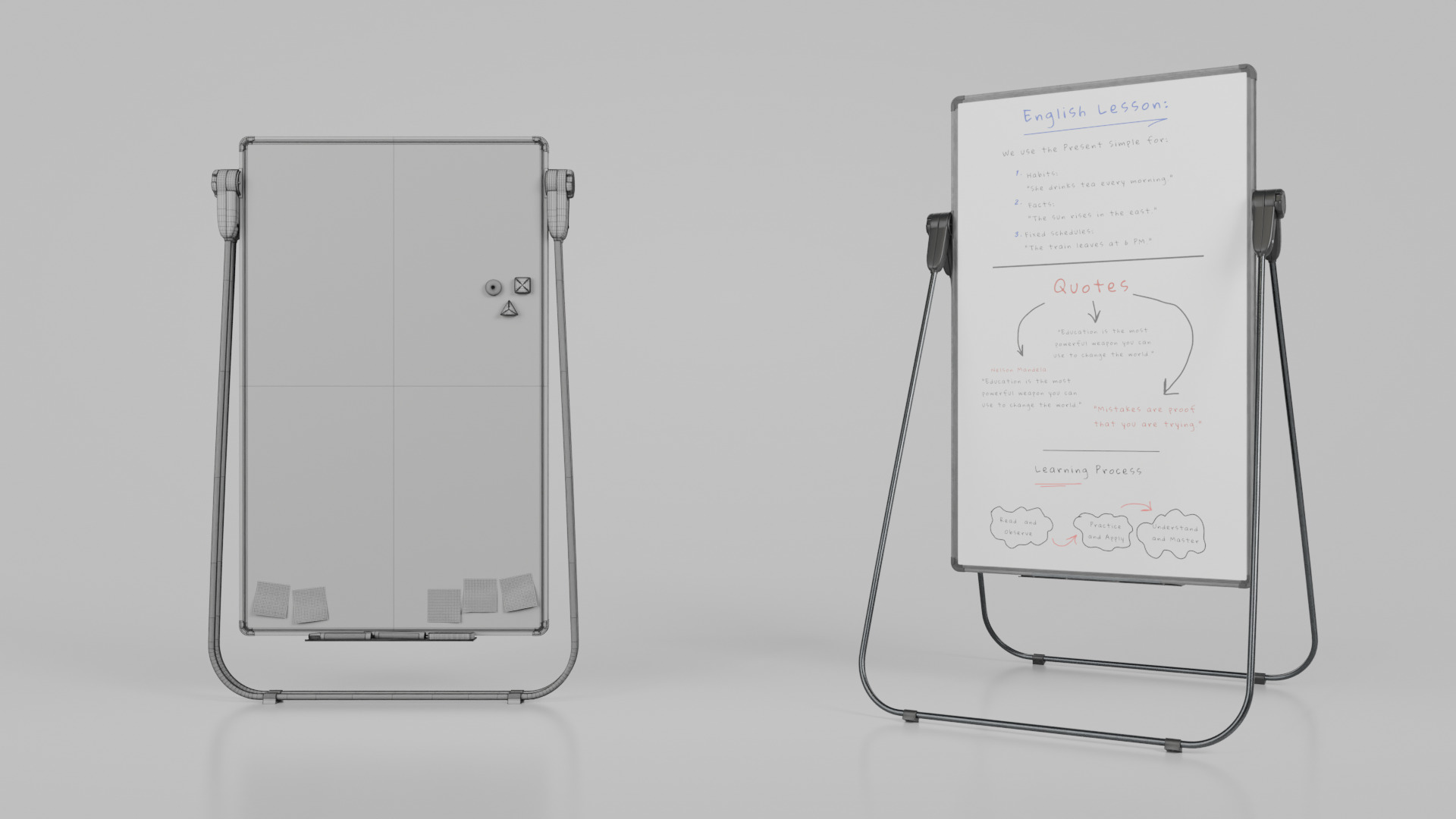 Customizable U-Stand Whiteboard Tall Writing Board Low-poly 3D model_14