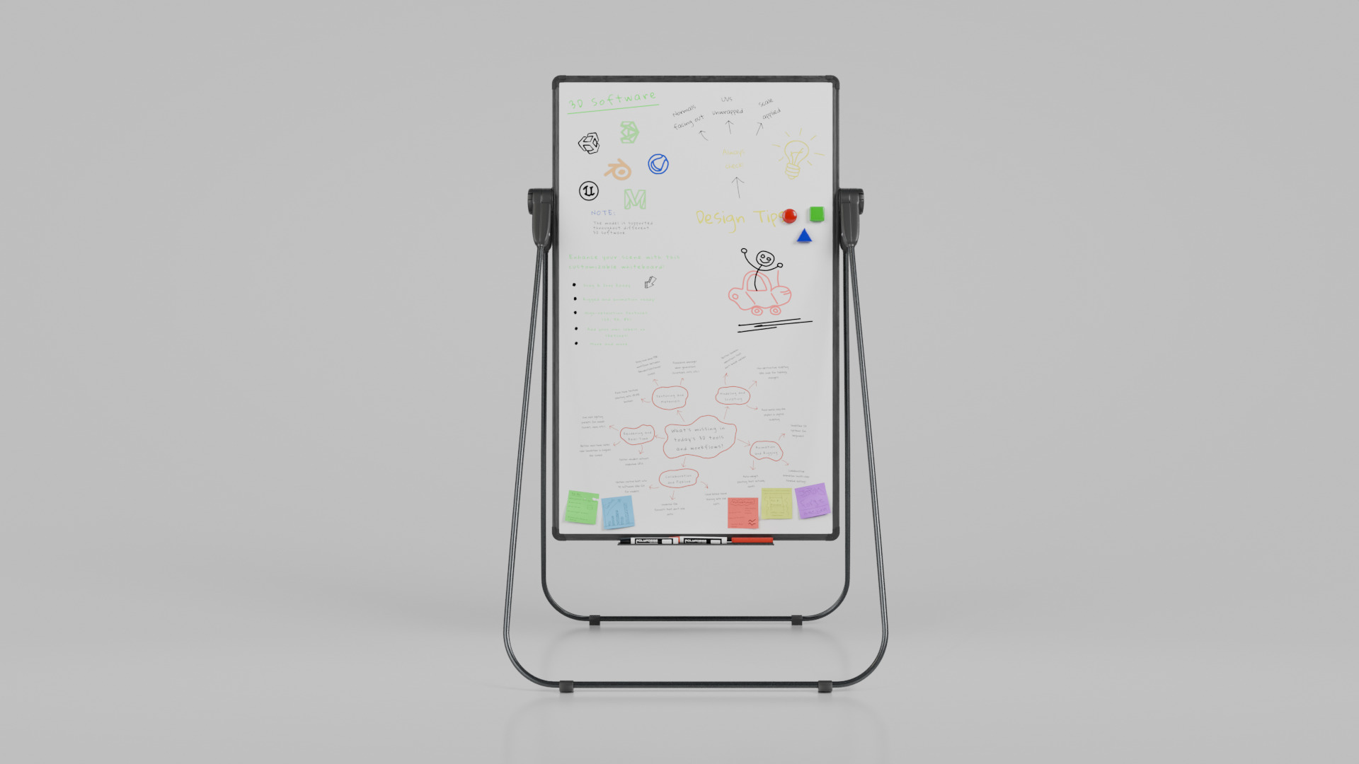 Customizable U-Stand Whiteboard Tall Writing Board Low-poly 3D model_4