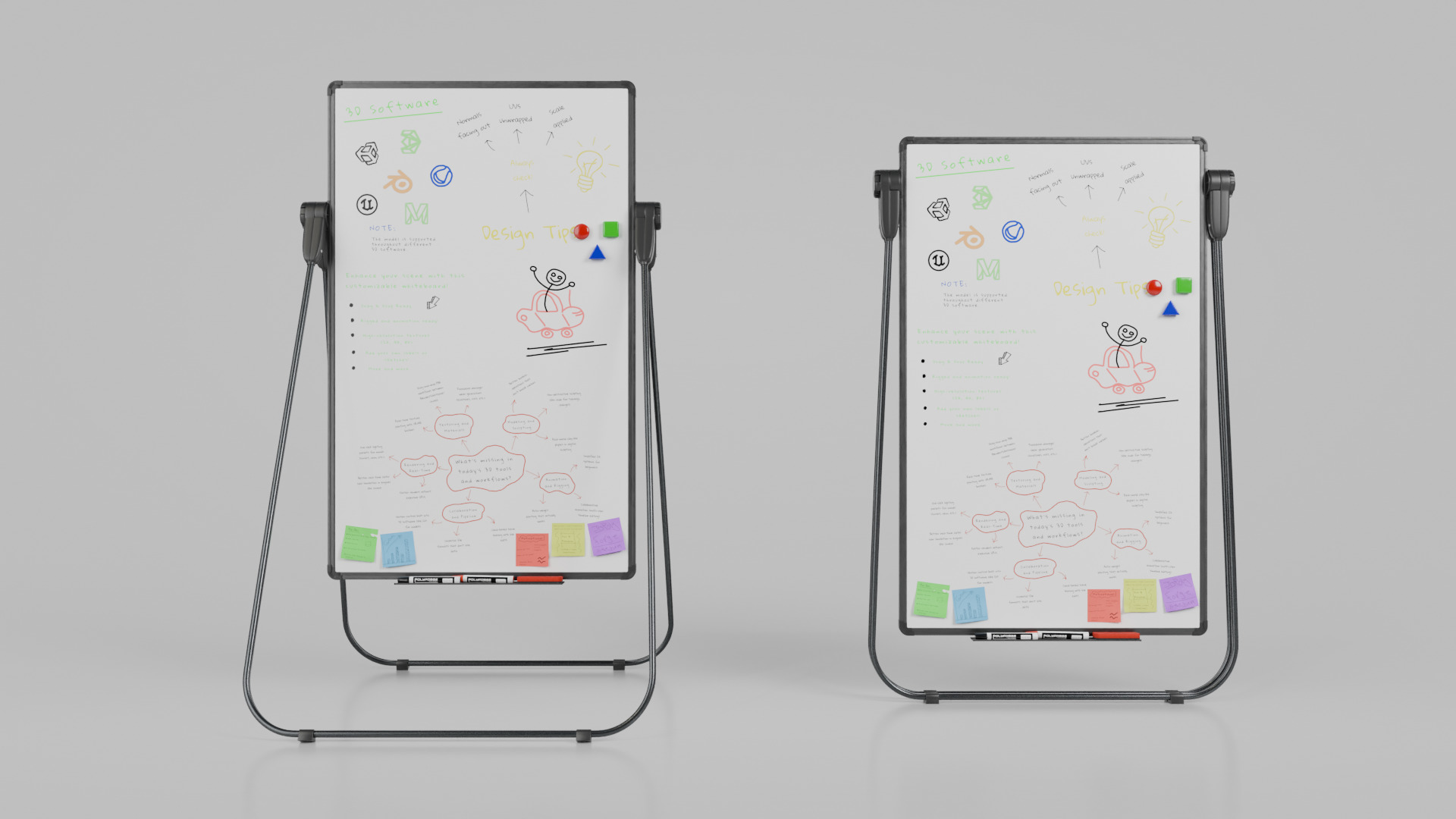 Customizable U-Stand Whiteboard Tall Writing Board Low-poly 3D model_10