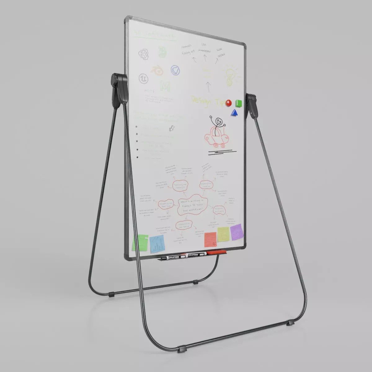 Customizable U-Stand Whiteboard Tall Writing Board Low-poly 3D model_0