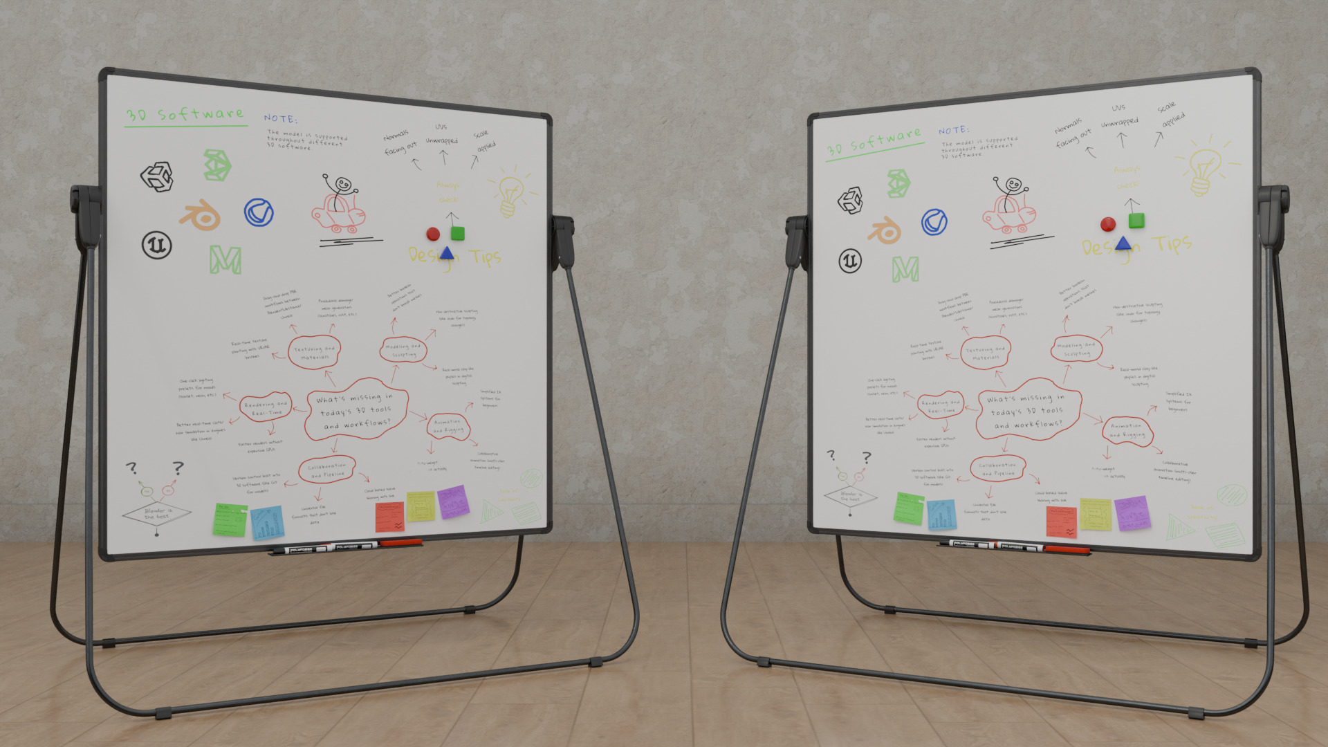 Customizable U-Stand Whiteboard Square Writing Board Low-poly 3D model_6