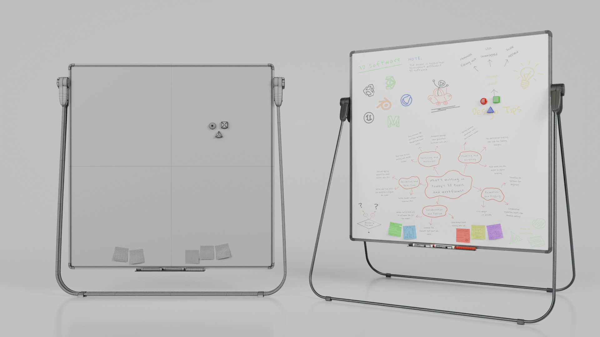 Customizable U-Stand Whiteboard Square Writing Board Low-poly 3D model_14