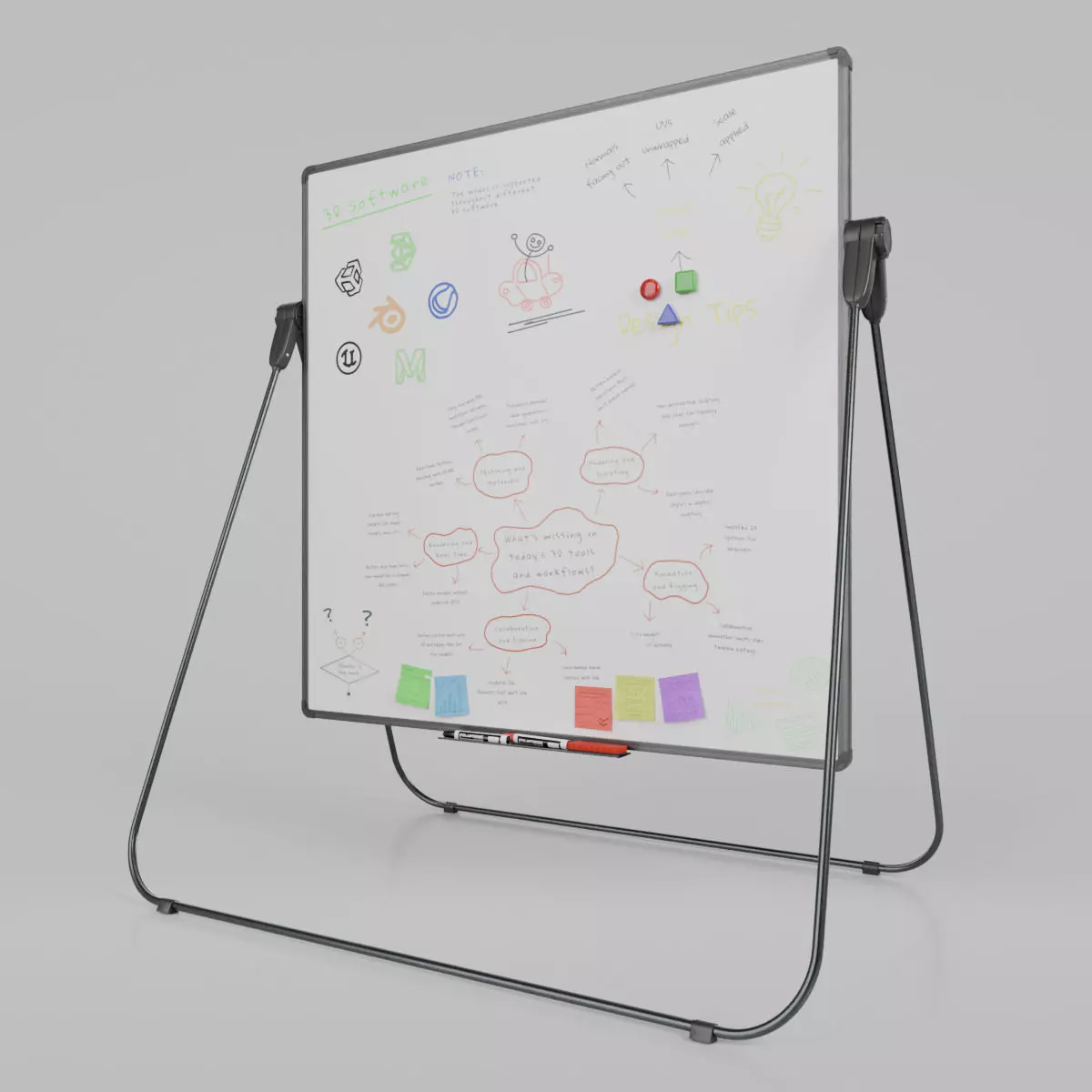 Customizable U-Stand Whiteboard Square Writing Board Low-poly 3D model_0