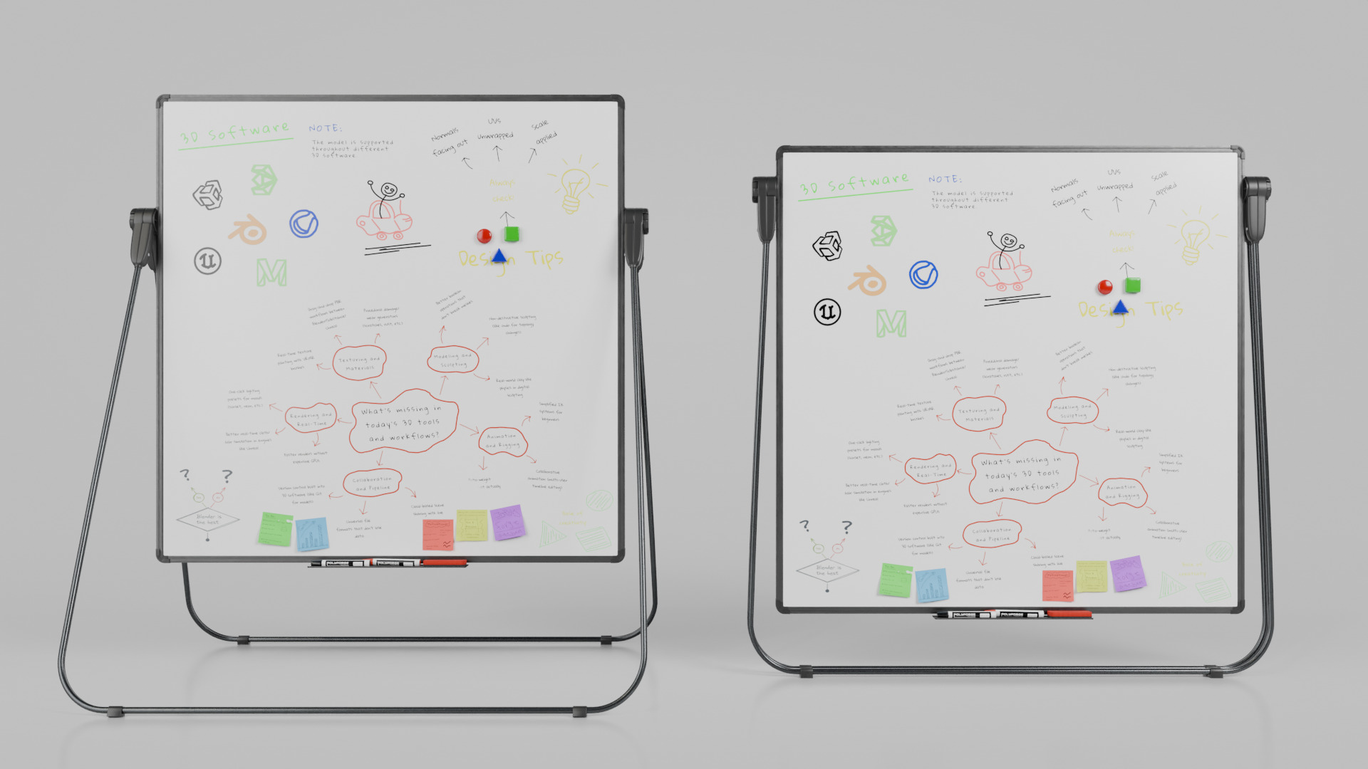 Customizable U-Stand Whiteboard Square Writing Board Low-poly 3D model_8