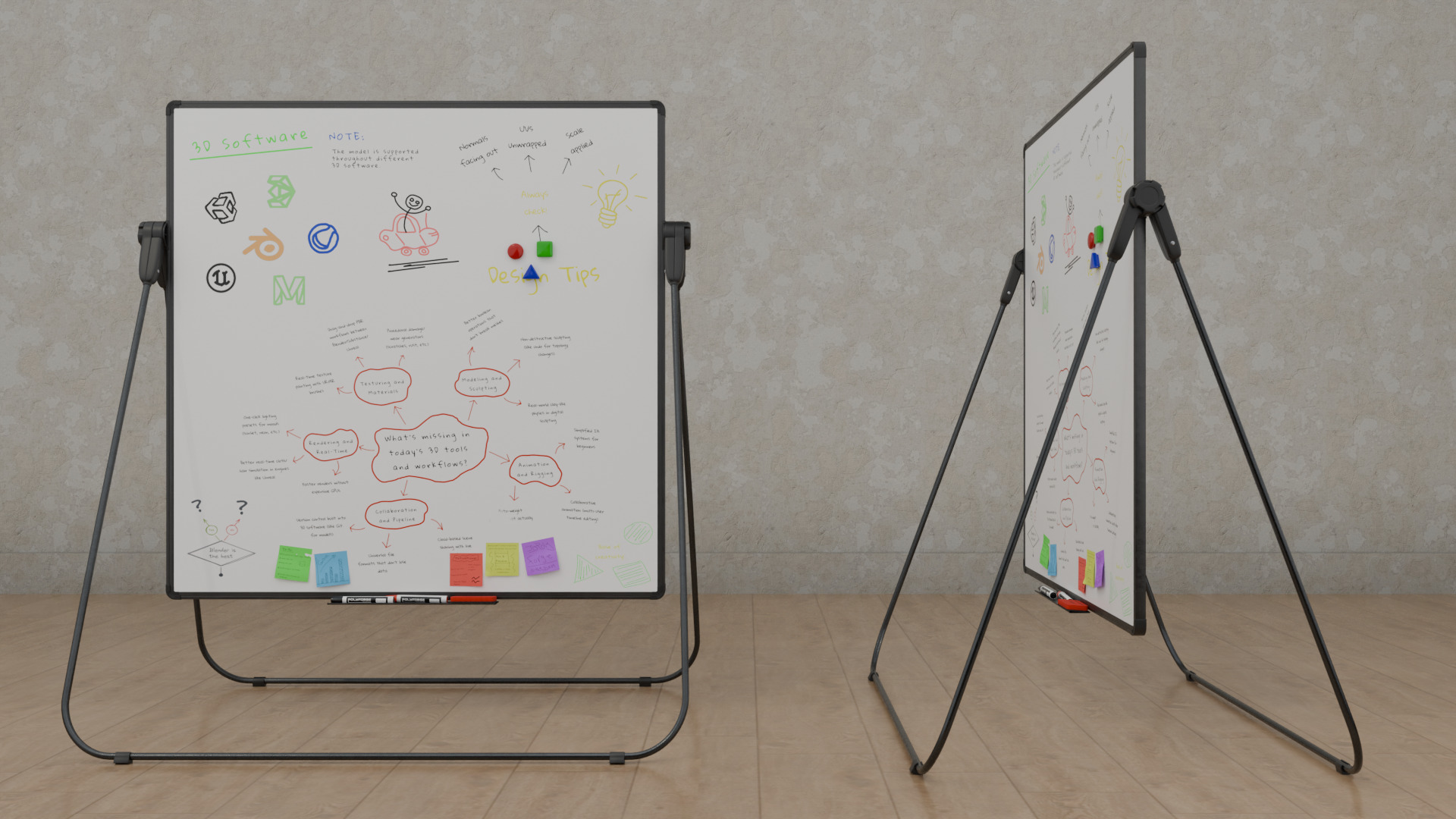 Customizable U-Stand Whiteboard Square Writing Board Low-poly 3D model_7