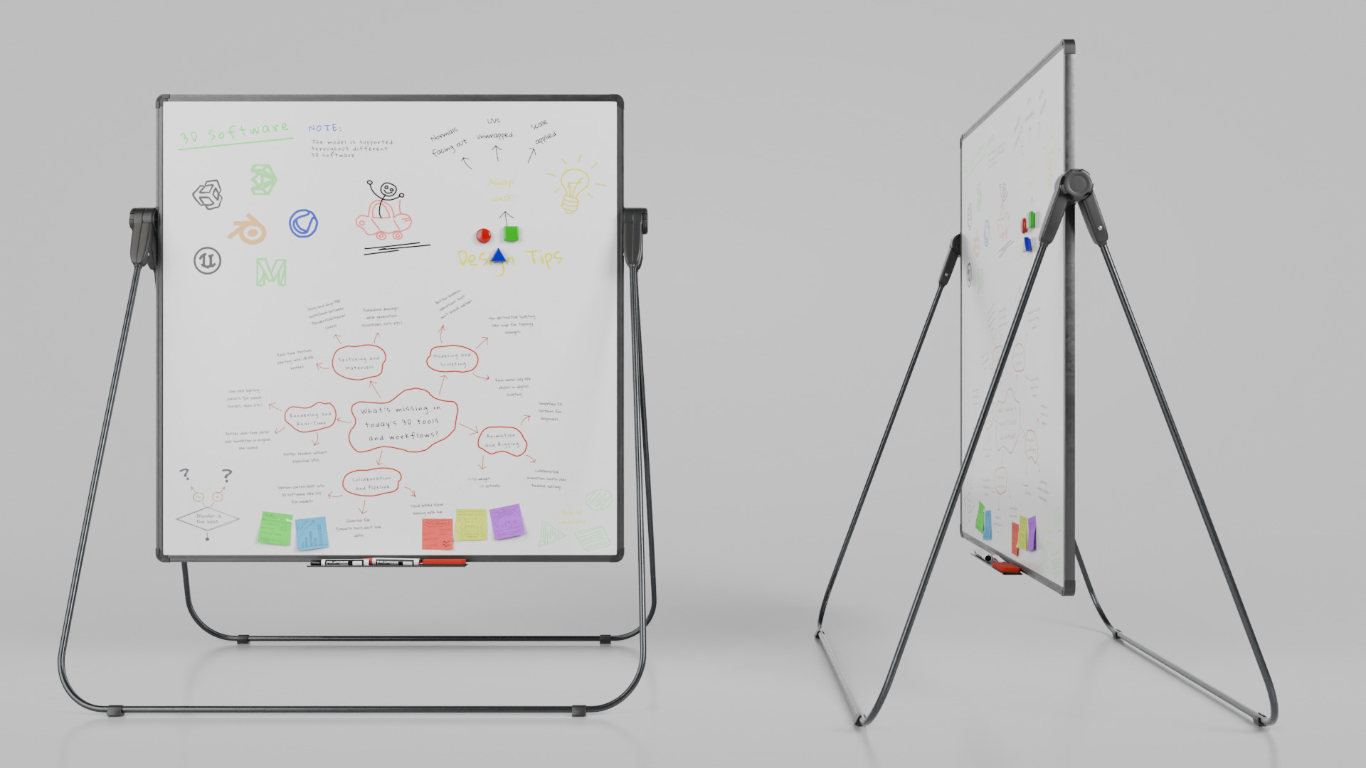 Customizable U-Stand Whiteboard Square Writing Board Low-poly 3D model_9