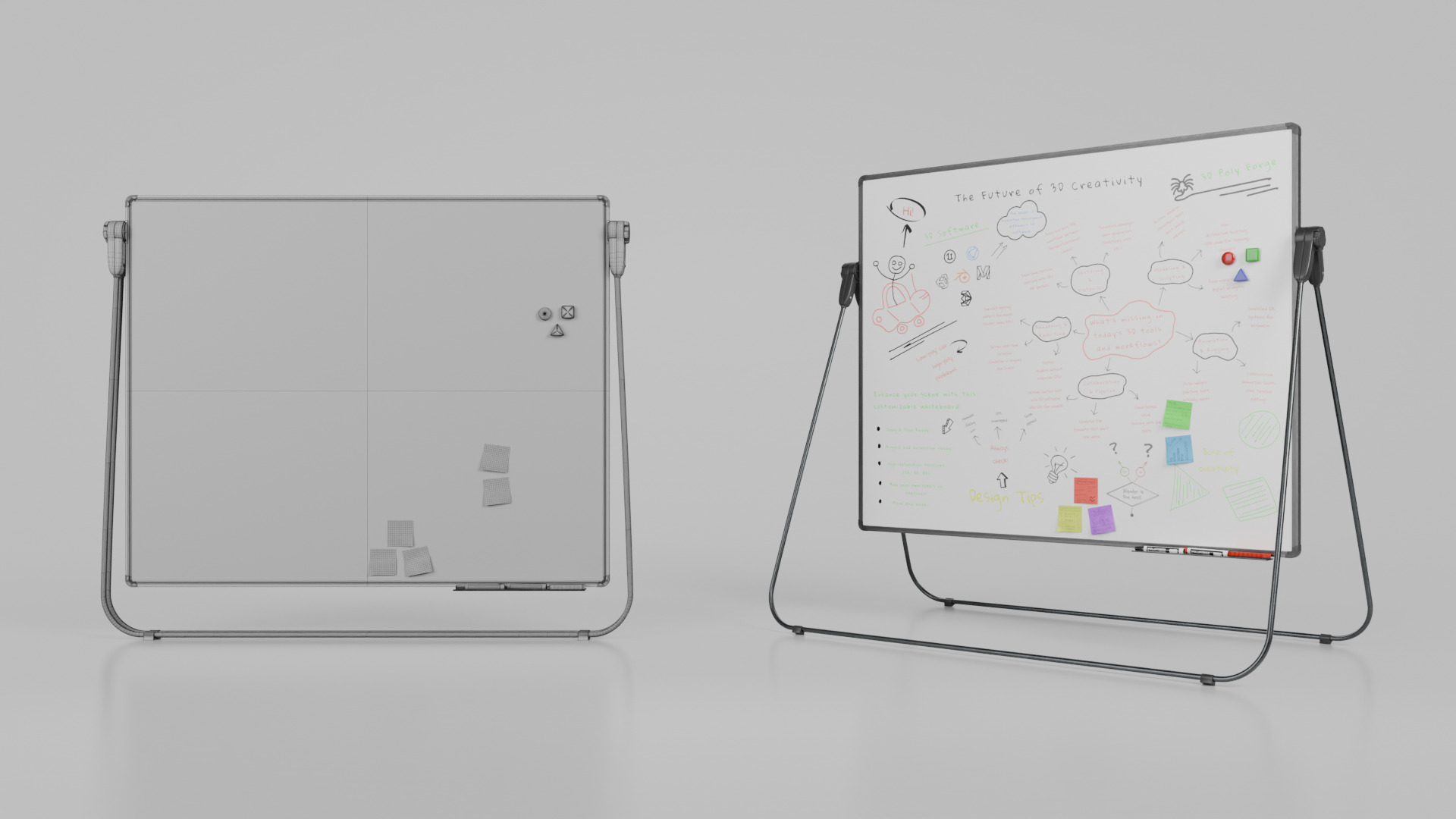 Customizable U-Stand Whiteboard Rectangular Writing Board Low-poly 3D model_14