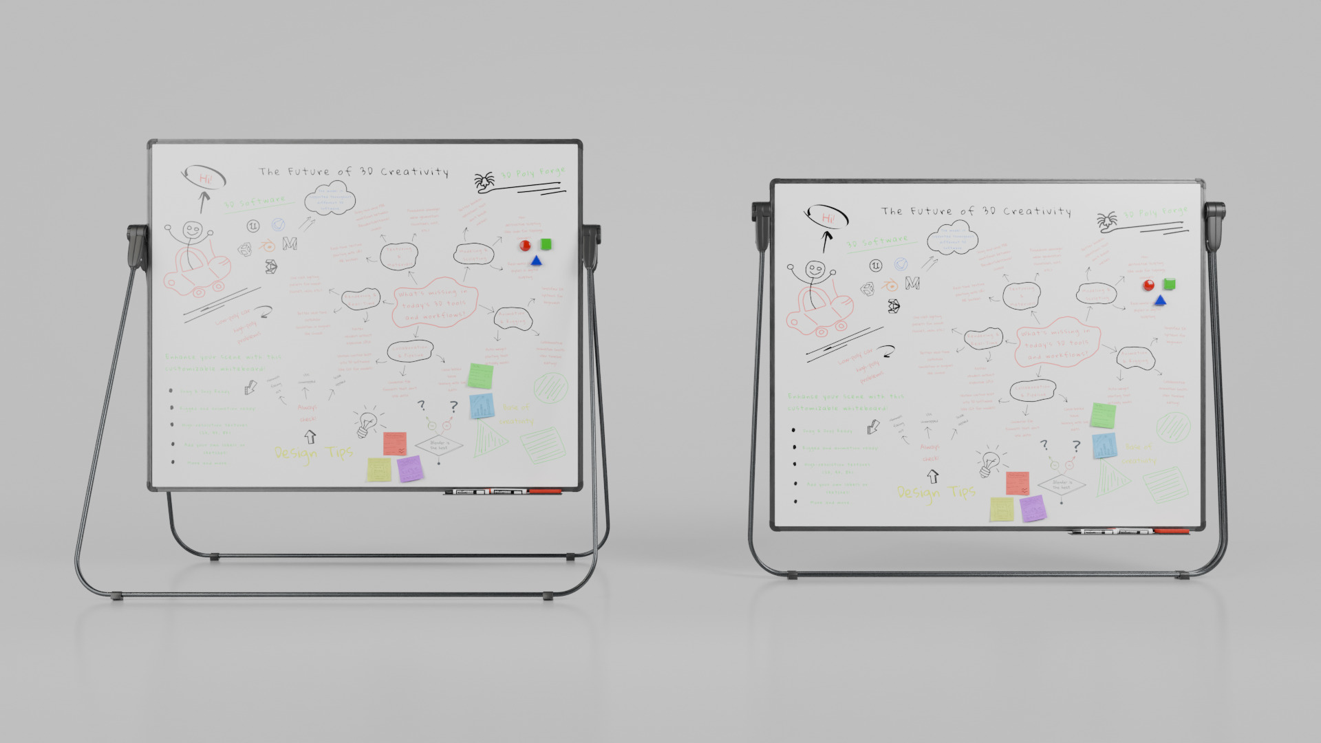 Customizable U-Stand Whiteboard Rectangular Writing Board Low-poly 3D model_11