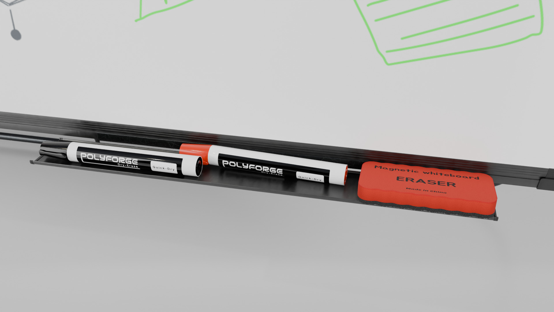 Customizable U-Stand Whiteboard Rectangular Writing Board Low-poly 3D model_9