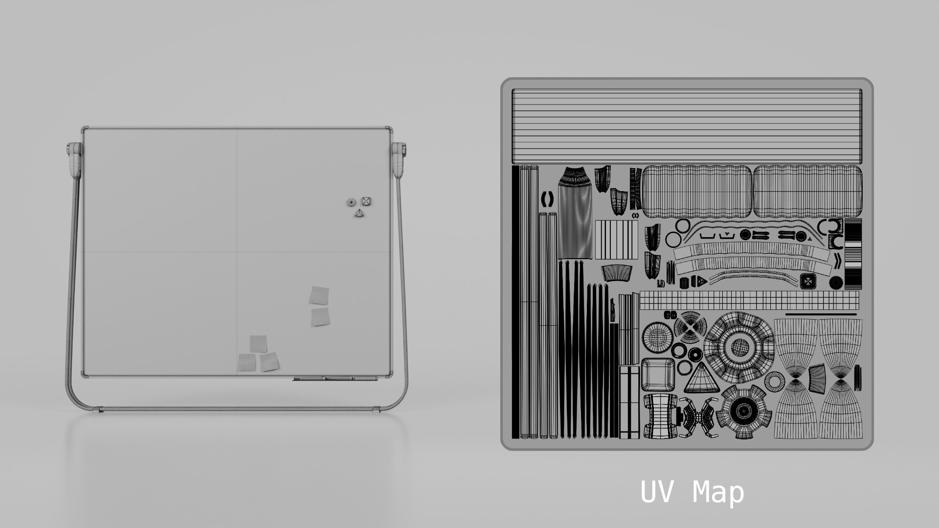 Customizable U-Stand Whiteboard Rectangular Writing Board Low-poly 3D model_15