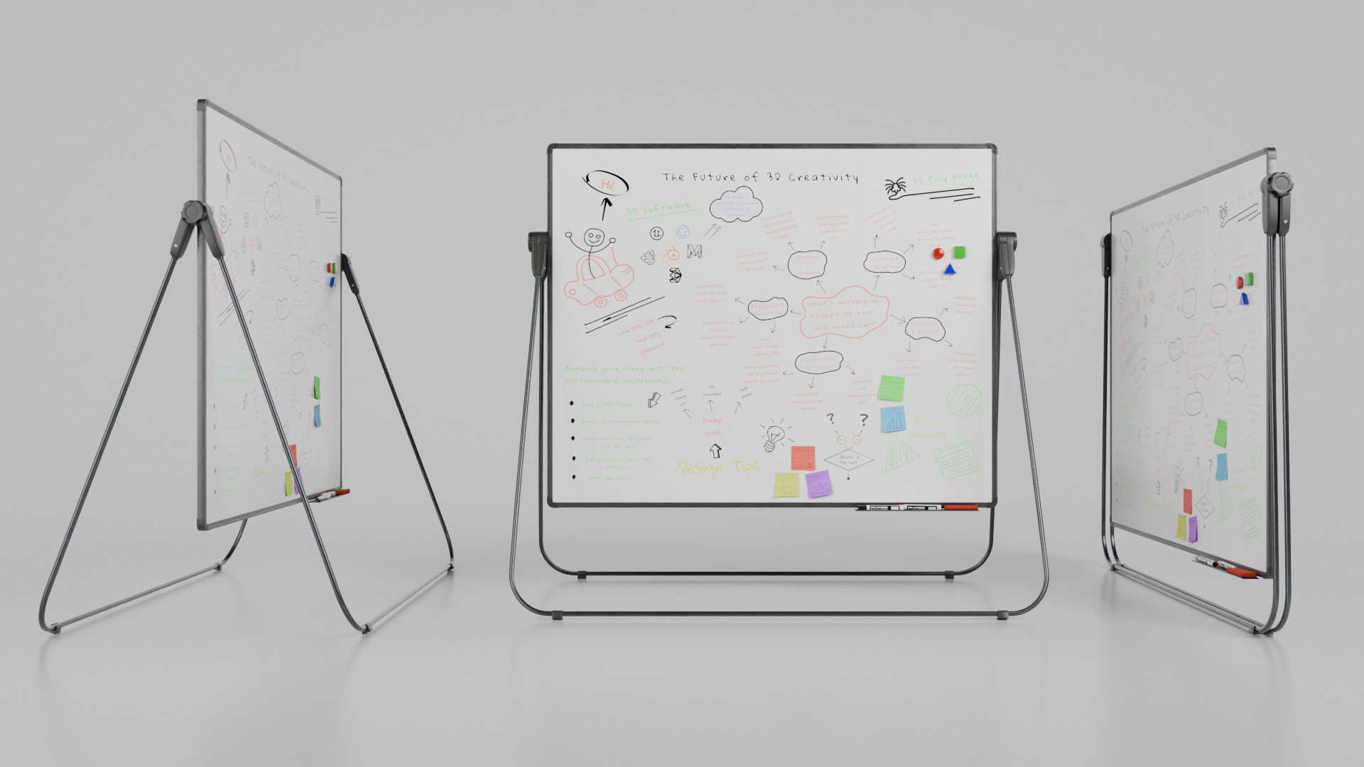 Customizable U-Stand Whiteboard Rectangular Writing Board Low-poly 3D model_12