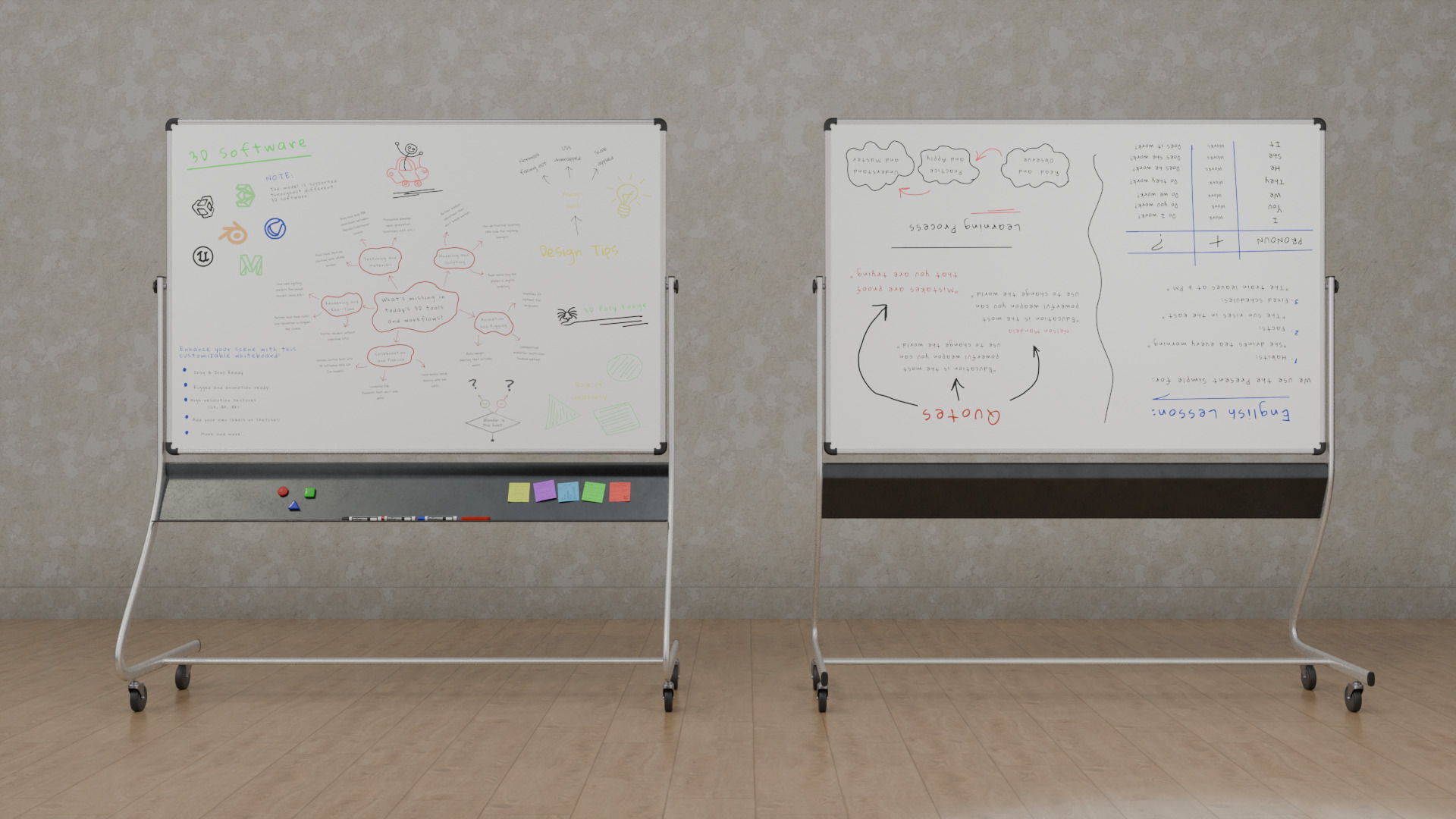 Customizable Double-Sided Metal Whiteboard Writing Board Low-poly 3D model_8