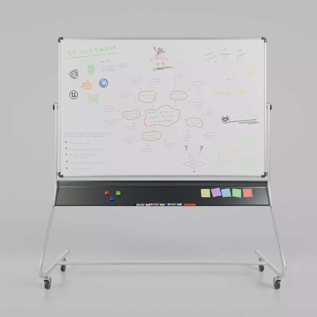 Customizable Double-Sided Metal Whiteboard Writing Board Low-poly 3D model_0