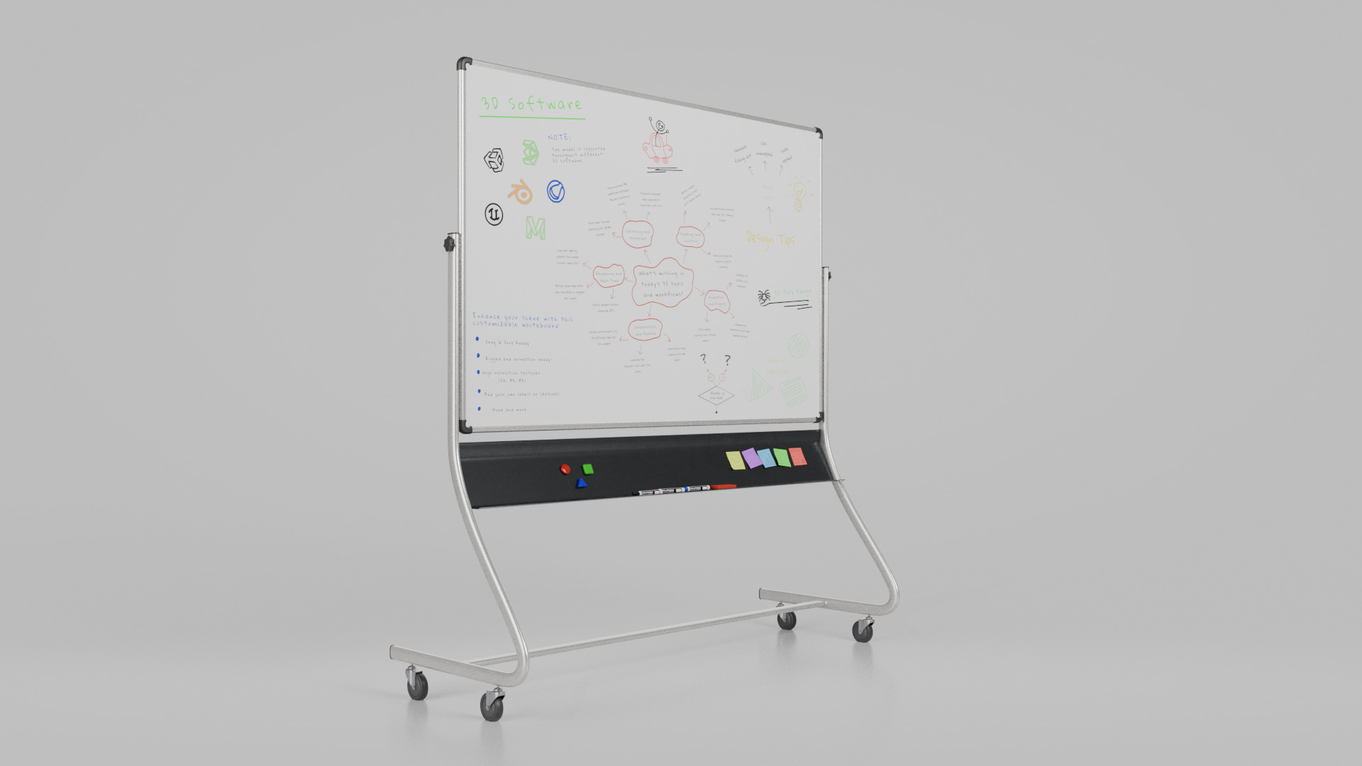 Customizable Double-Sided Metal Whiteboard Writing Board Low-poly 3D model_4