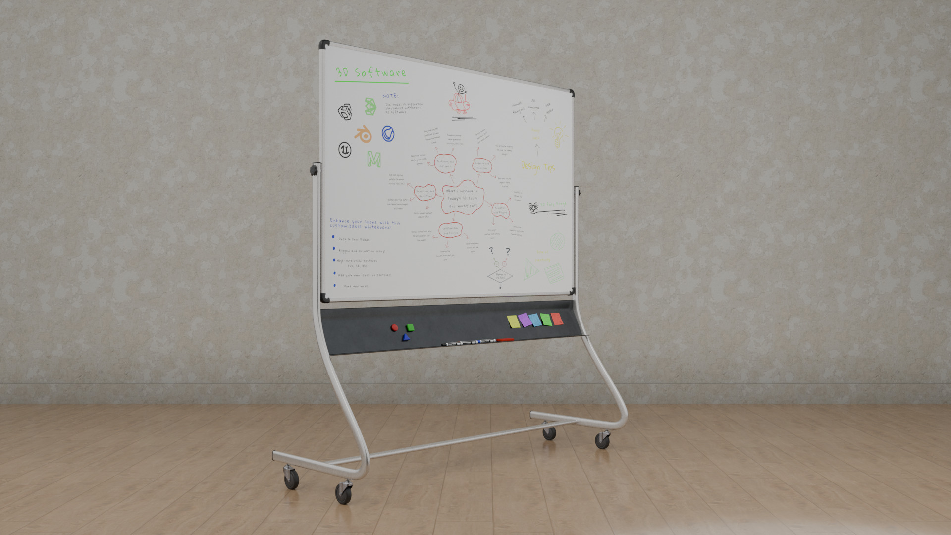 Customizable Double-Sided Metal Whiteboard Writing Board Low-poly 3D model_6