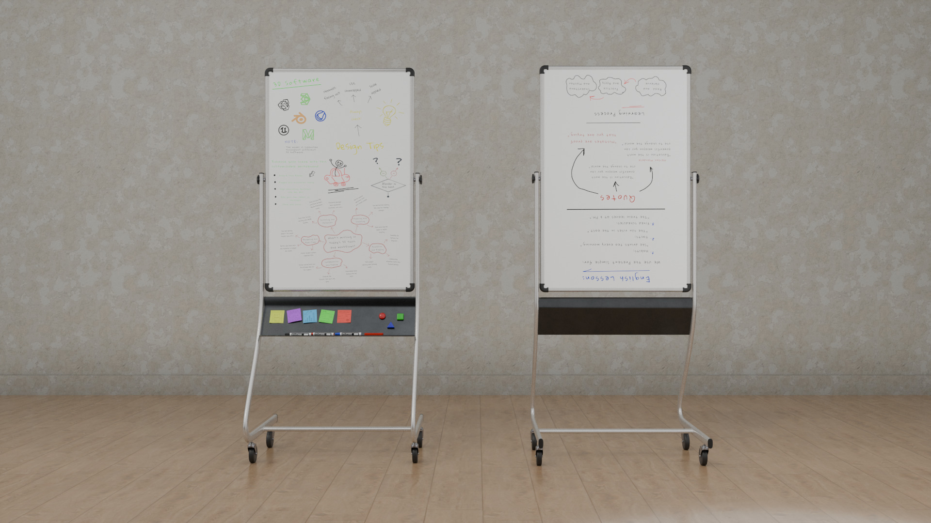 Customizable Double-Sided Metal Whiteboard Tall Writing Board Low-poly 3D model_8