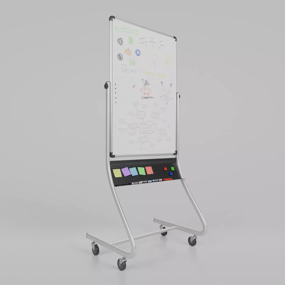 Customizable Double-Sided Metal Whiteboard Tall Writing Board Low-poly 3D model_0
