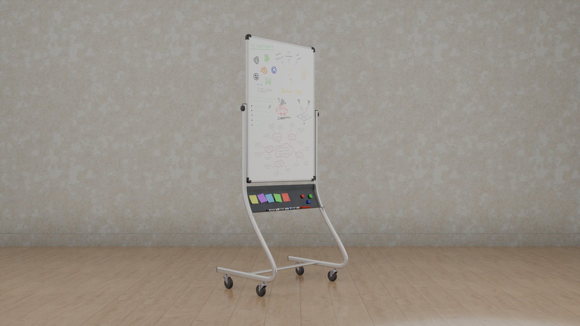 Customizable Double-Sided Metal Whiteboard Tall Writing Board Low-poly 3D model_6