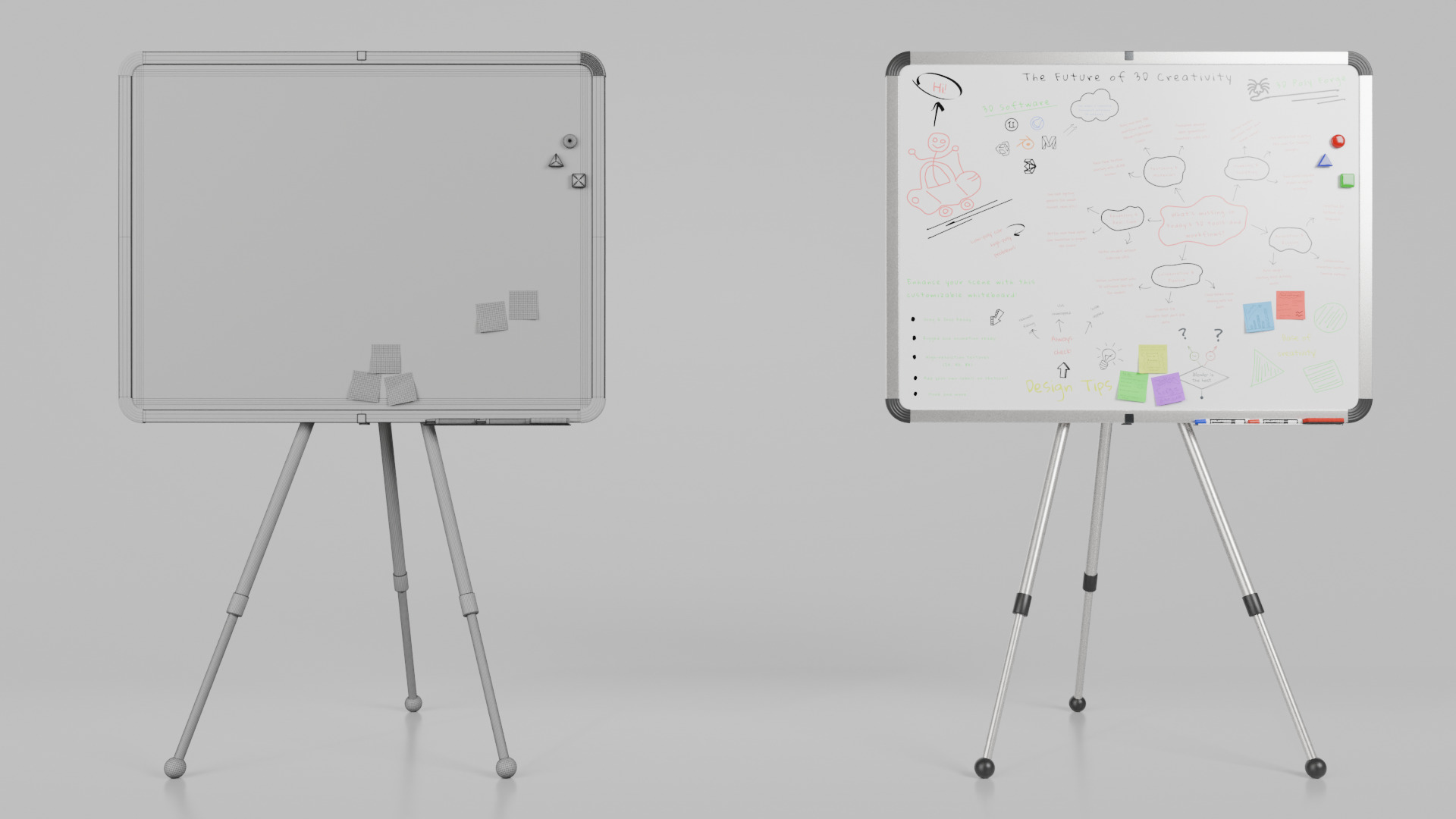 Customizable Metal Whiteboard with Stand - Writing Board Low-poly 3D model_18