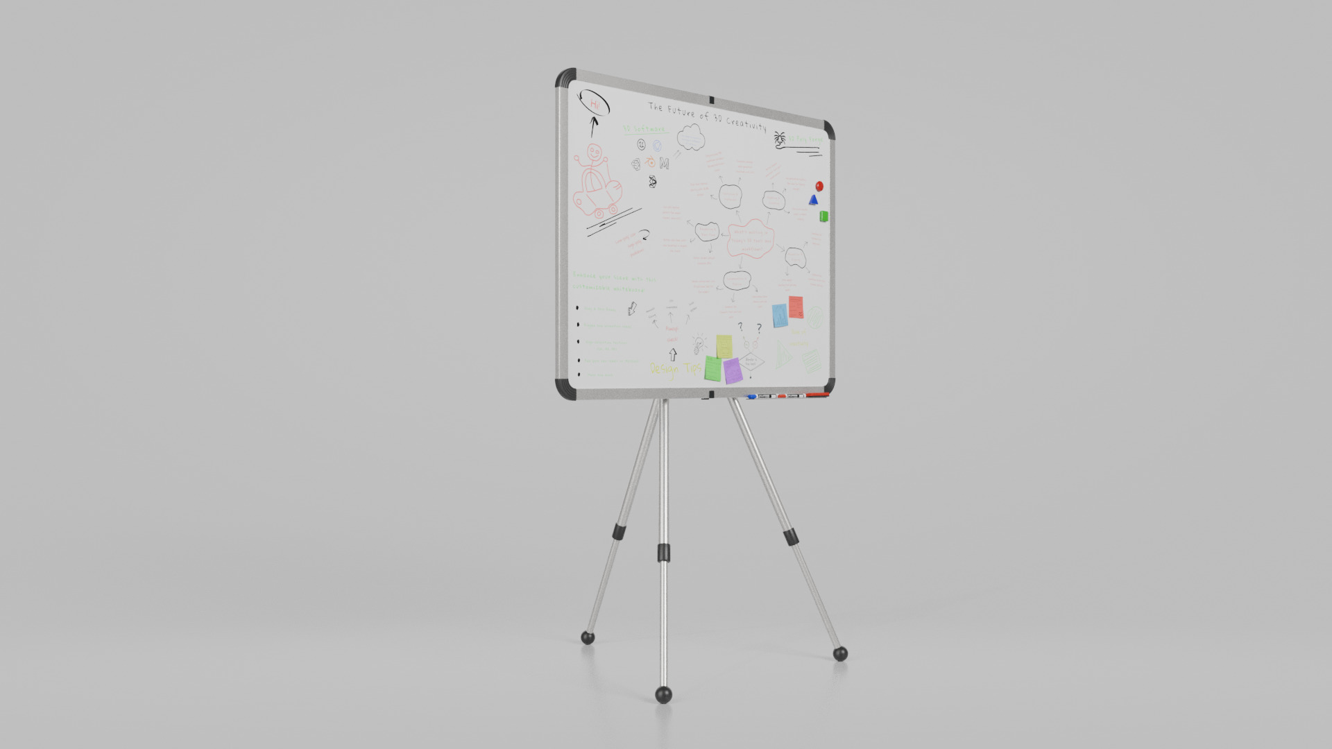 Customizable Metal Whiteboard with Stand - Writing Board Low-poly 3D model_4