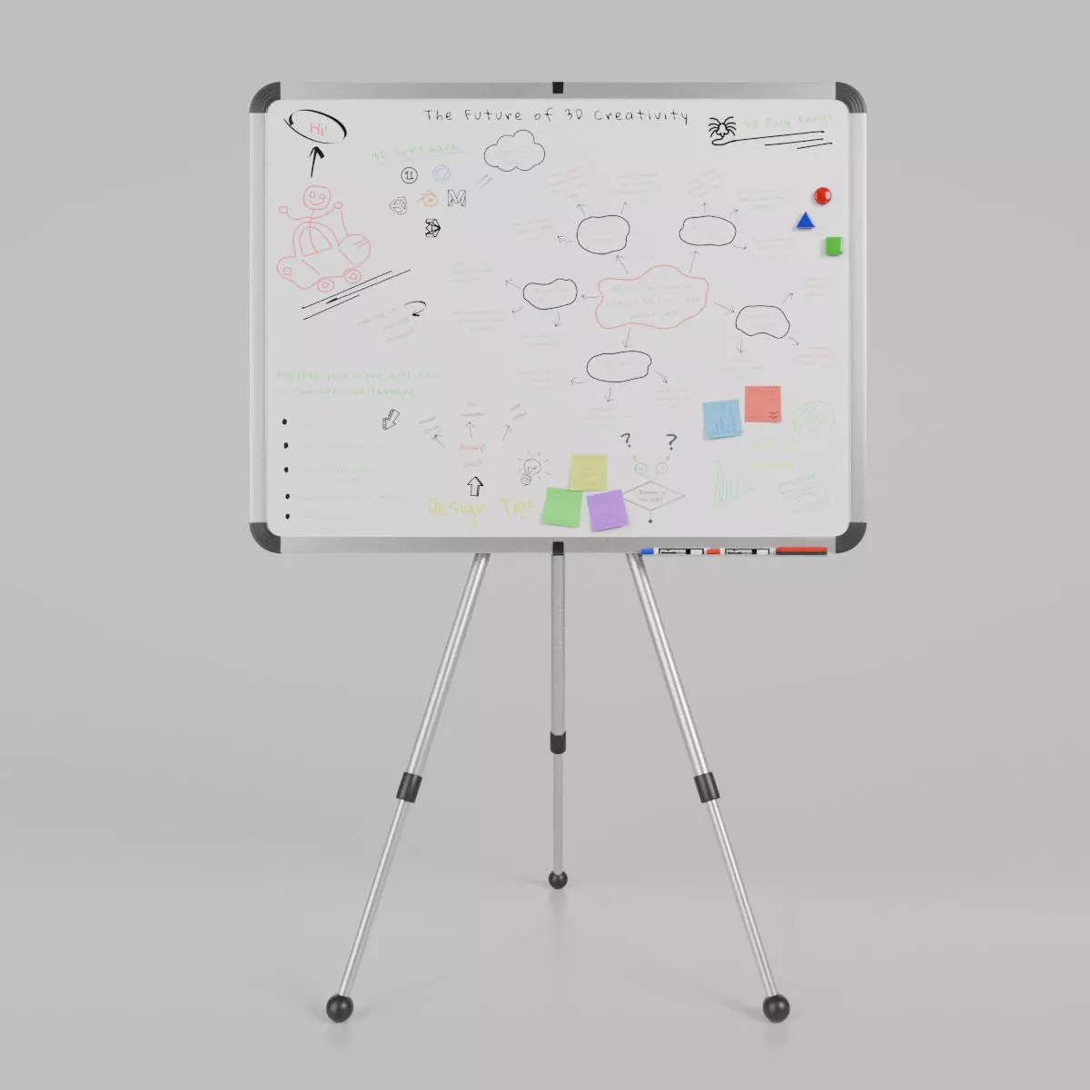 Customizable Metal Whiteboard with Stand - Writing Board Low-poly 3D model_0