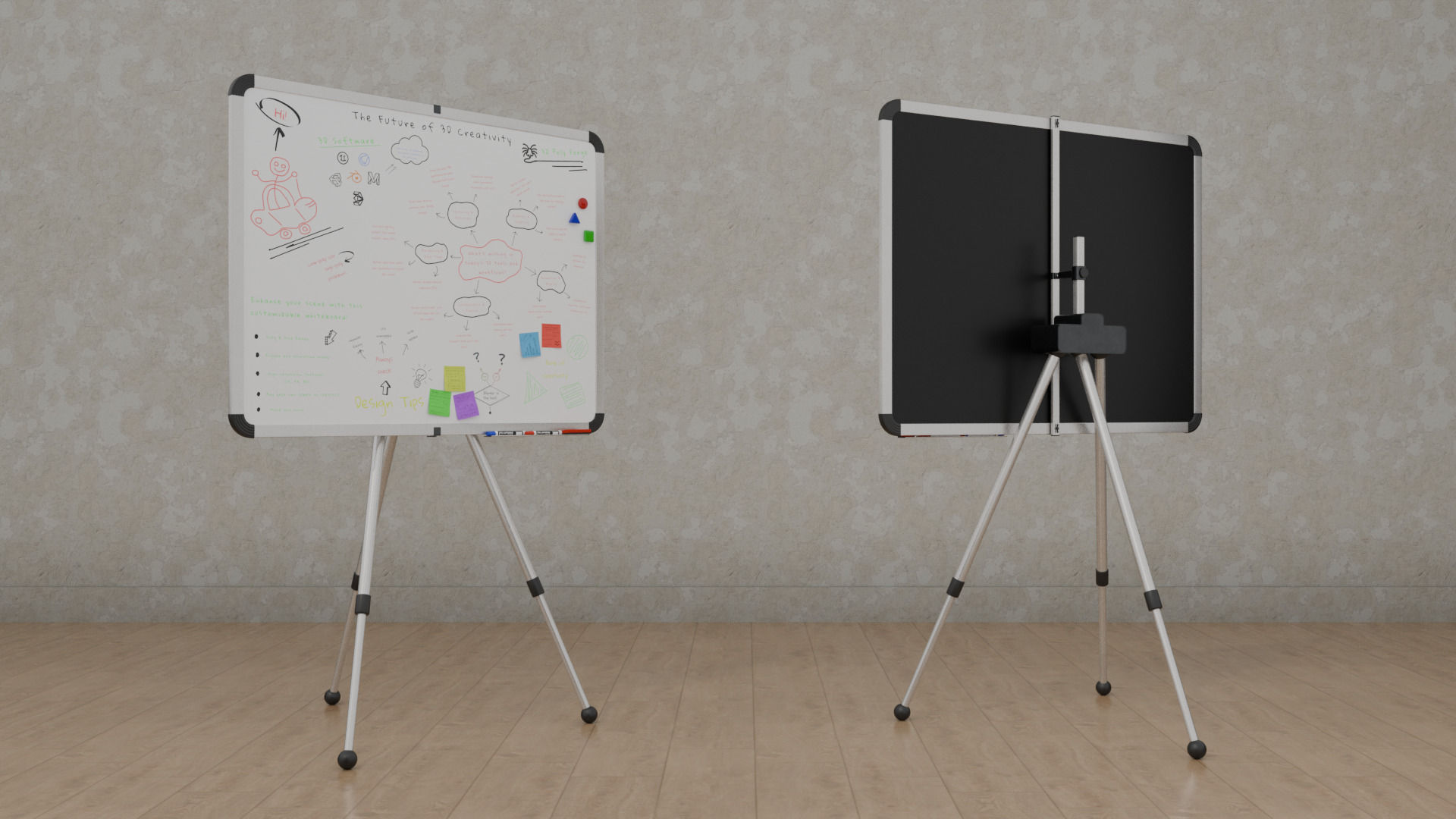 Customizable Metal Whiteboard with Stand - Writing Board Low-poly 3D model_8