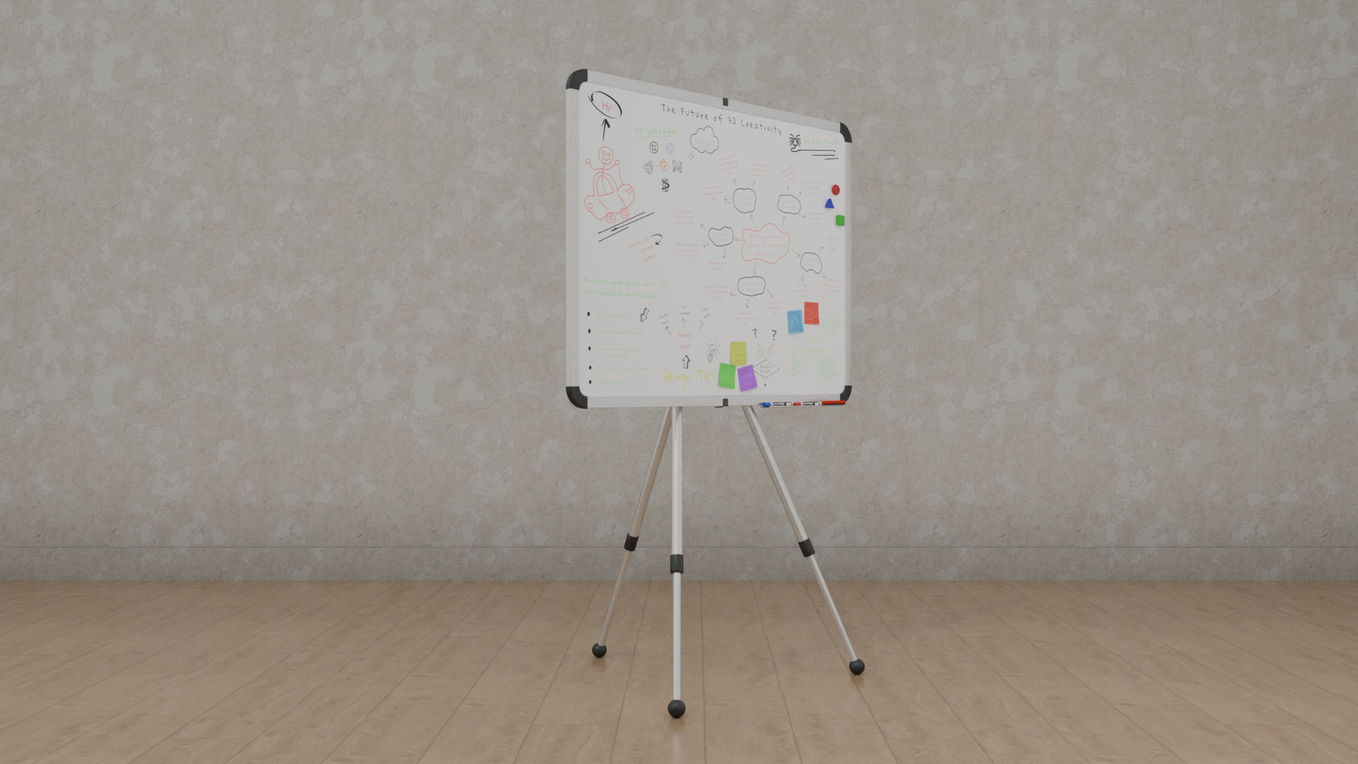 Customizable Metal Whiteboard with Stand - Writing Board Low-poly 3D model_6