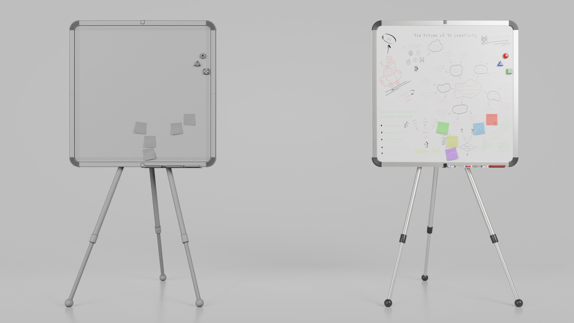 Customizable Metal Whiteboard with Stand - Square Writing Board Low-poly 3D model_18