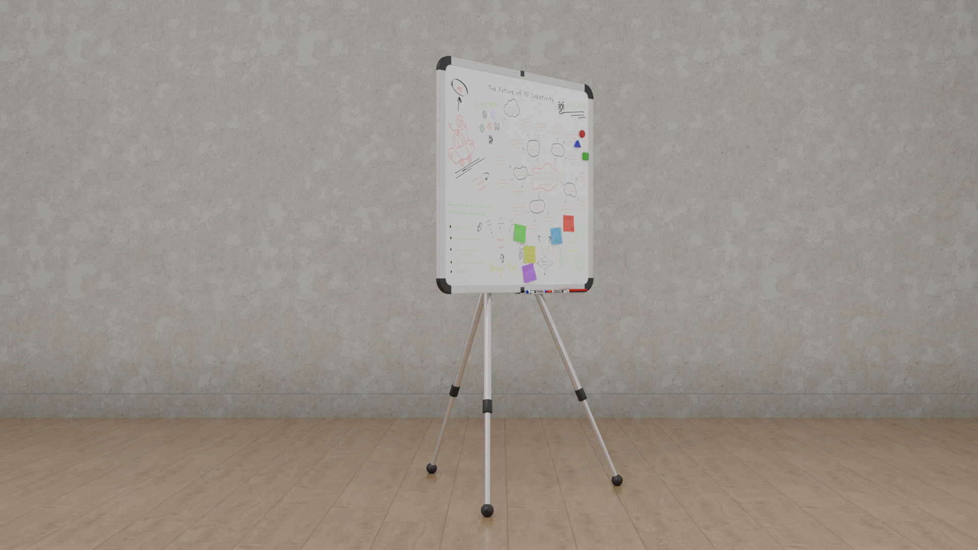 Customizable Metal Whiteboard with Stand - Square Writing Board Low-poly 3D model_6