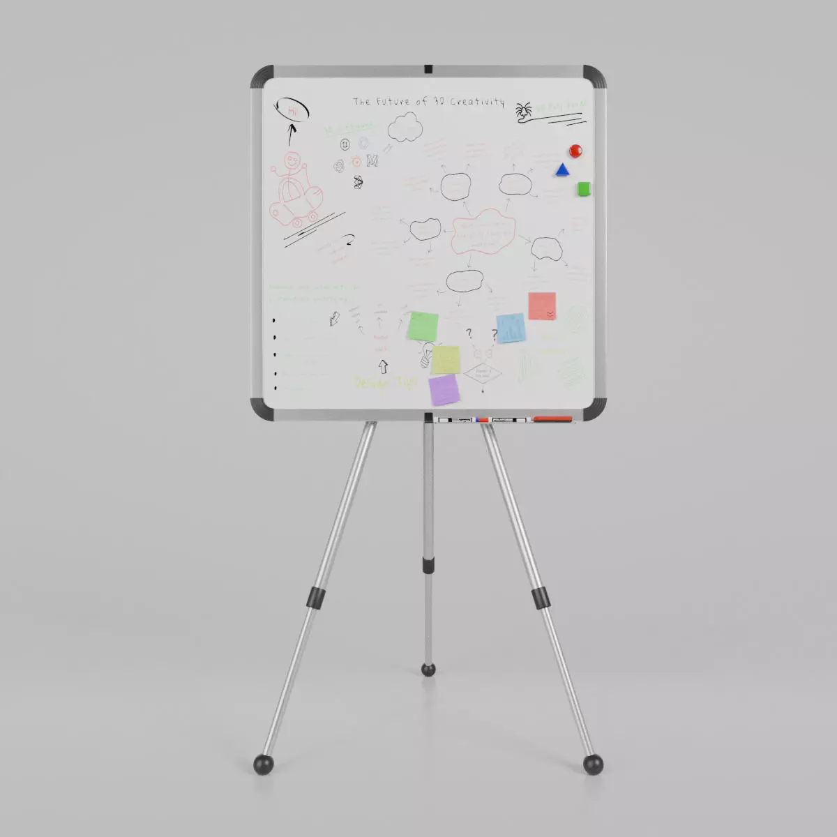 Customizable Metal Whiteboard with Stand - Square Writing Board Low-poly 3D model_0