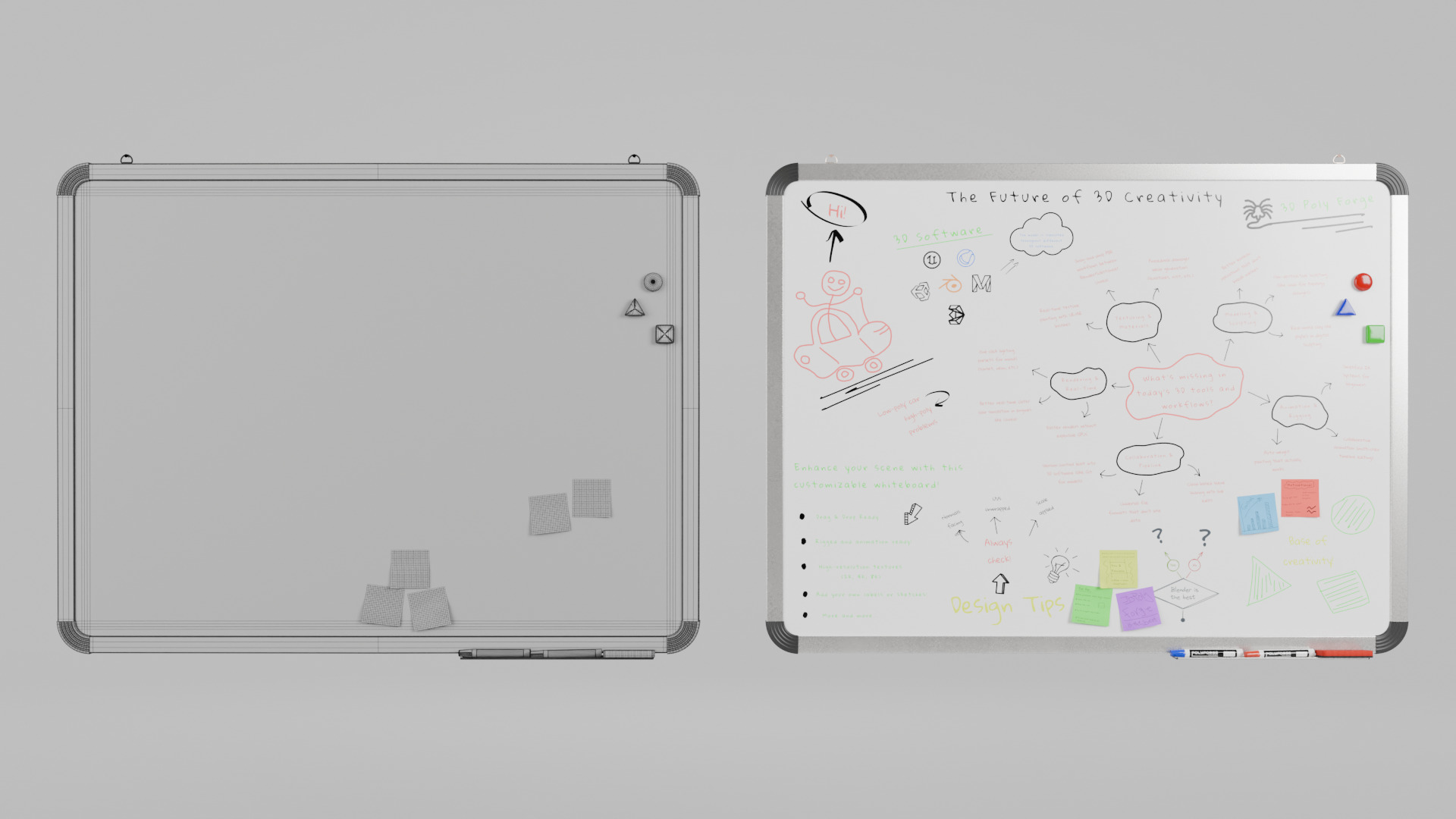 Customizable Wall-Mounted Whiteboard - Metal Writing Board Low-poly 3D model_14